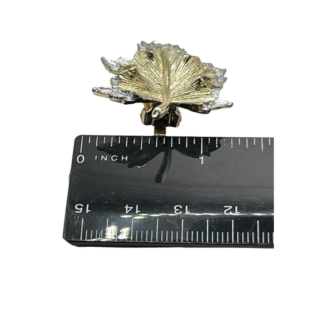 VTG Sarah Coventry Silver & Gold Tone Layered Maple Leaf Clip On Earrings Chunky - Picture 14 of 14